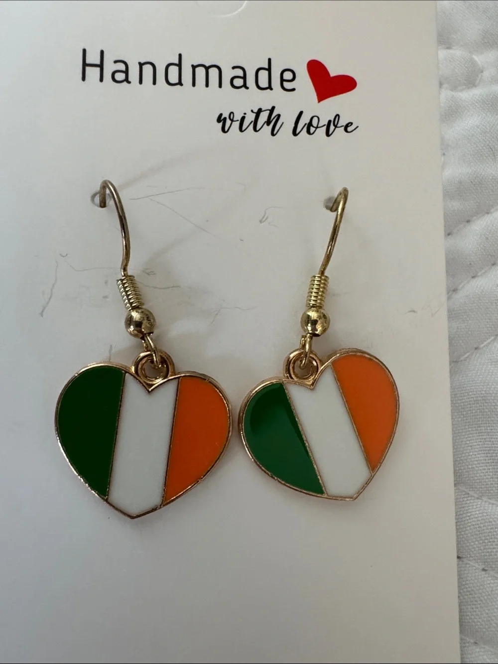 Bulk- Handmade Irish Flag & Shamrock Earrings - Green, White, Orange - Picture 4 of 10